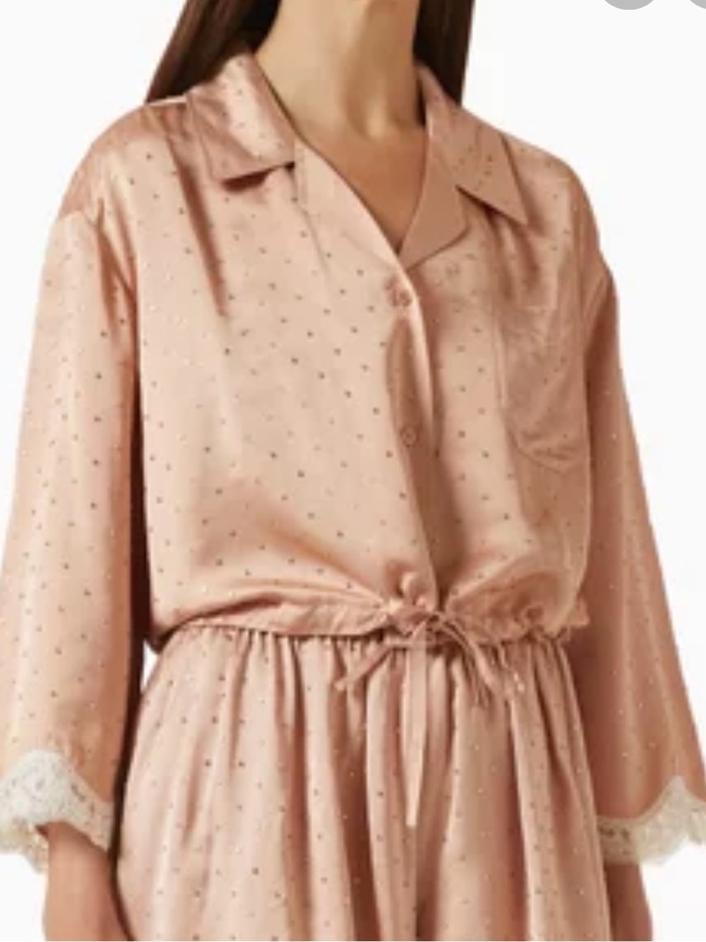 Sandro LimonessaSilky Rose Blush Satin Pajama Top with Lace Trim